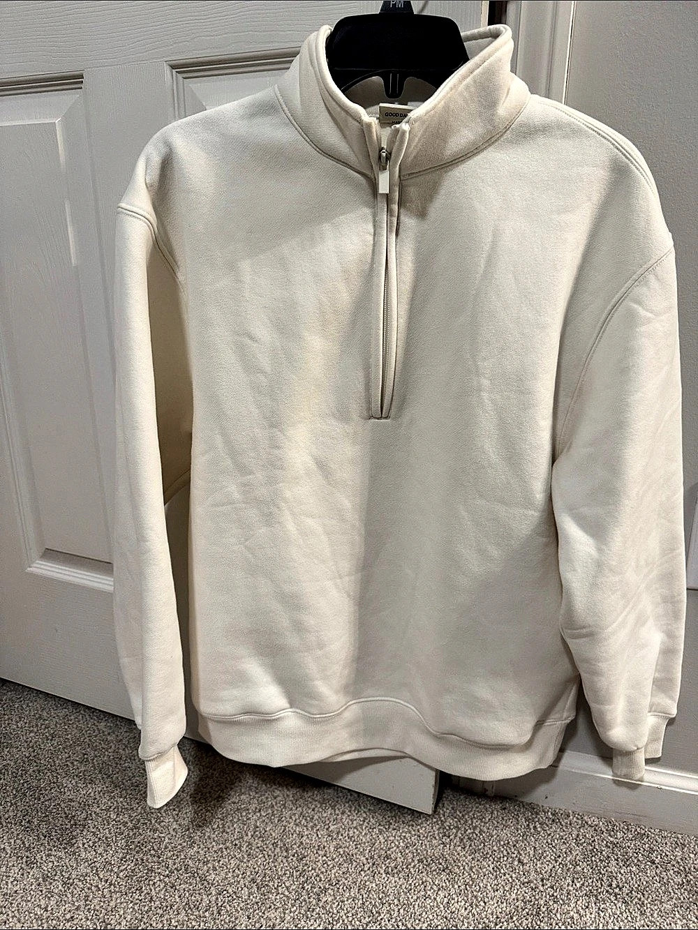Comfrt Basic Quarter Zip Mock Neck Pullover cream  XS